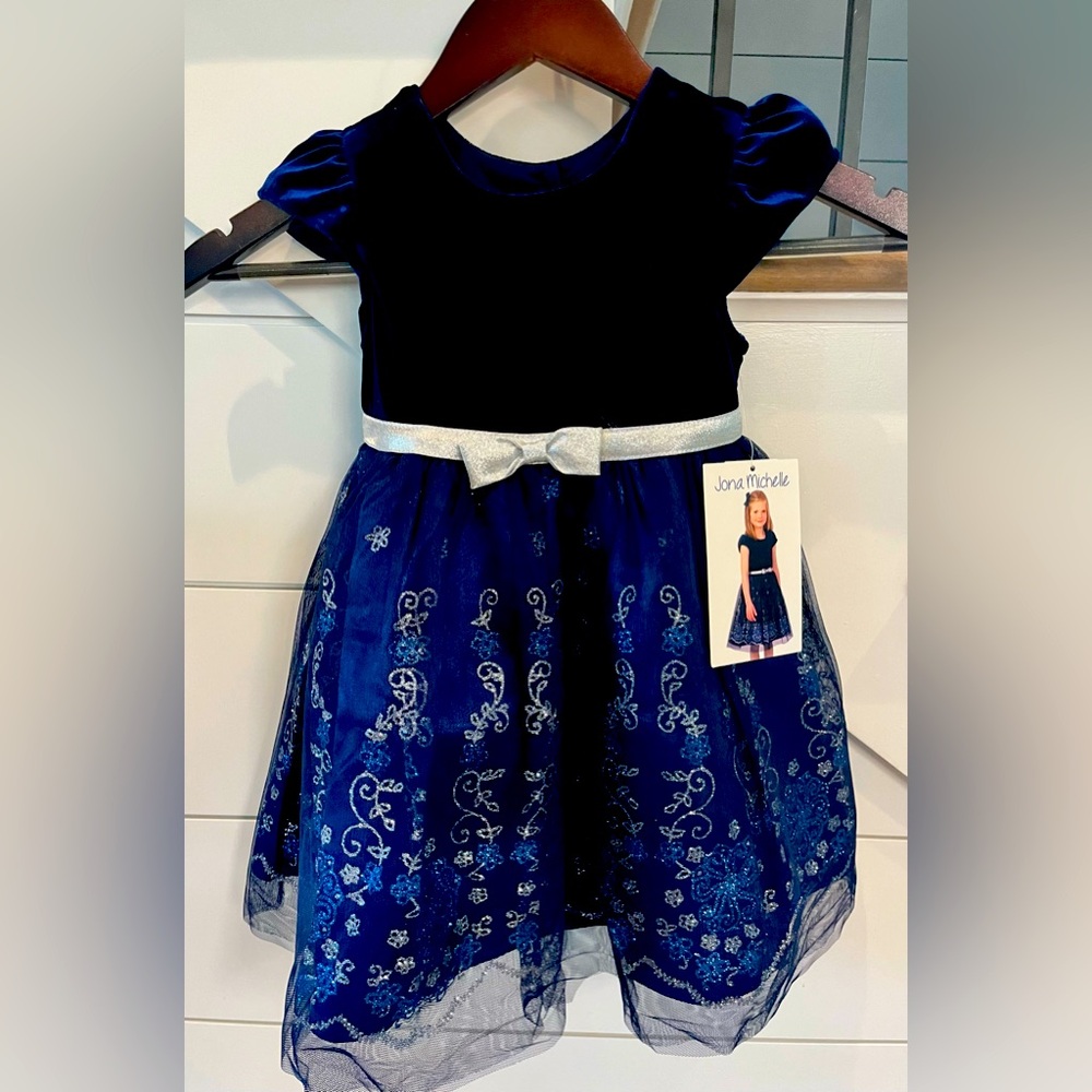 NWT Jona Michelle Size 2T Girl’s Blue Velvet Tulle Sparkle Holiday Party Dress